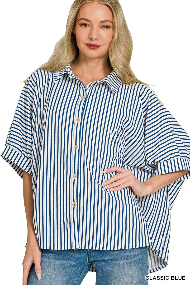 Zenana Oversized Stripe Button Down Shirt