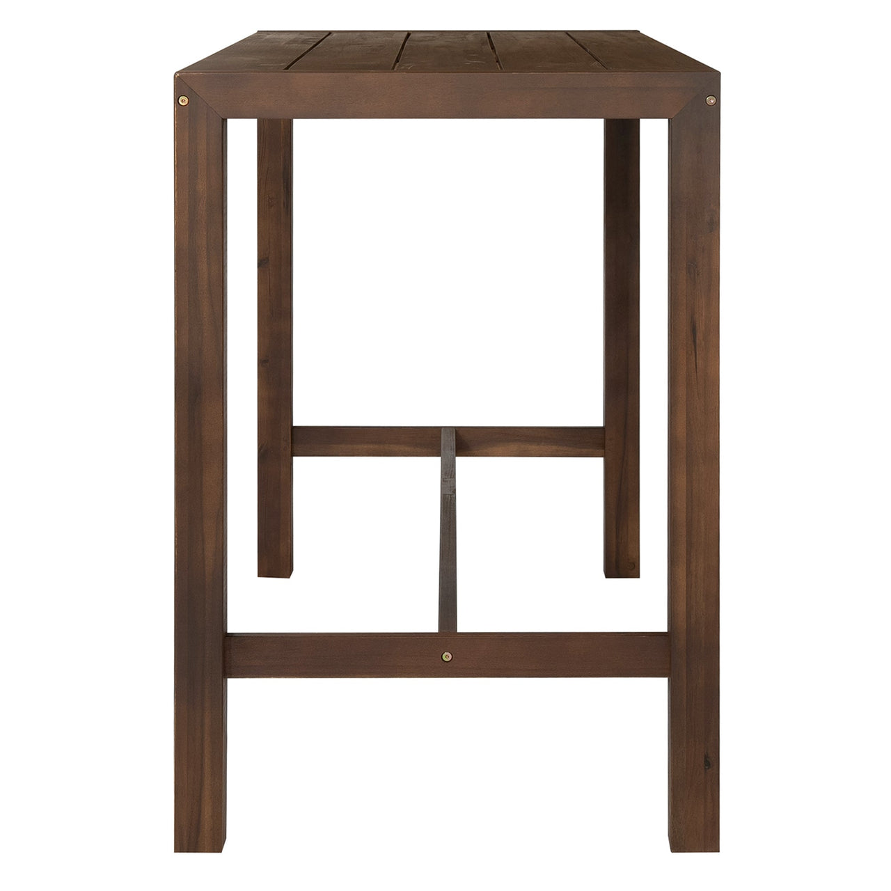 TREXM Rustic Patio Bar Set with Ergonomic Chairs, Solid Wood Slatted Tabletop in Mocha+Beige Cushion