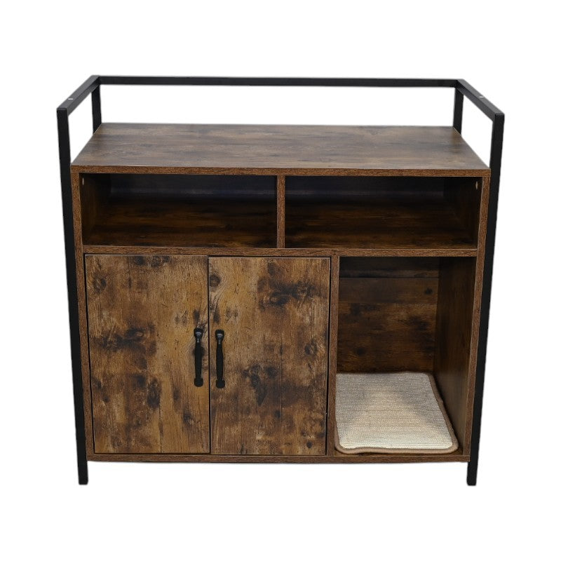 Rustic Brown Wooden Cat Litter Box Enclosure, Spacious Hidden Cat Litter Box with Scratching Mat Furniture for Bedroom, Bathroom, Living Room-31.9'x17.7'x31.4', 61 lbs