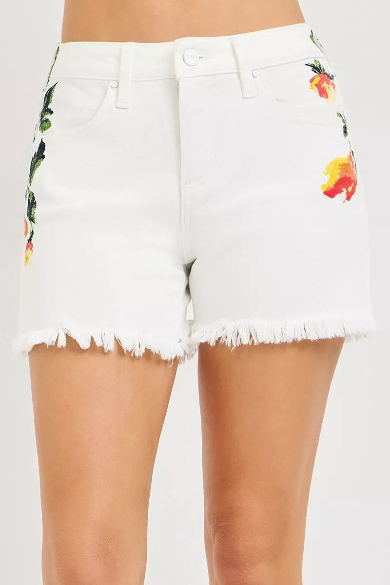 RISEN Tummy Control High Rise Flower Printed Shorts