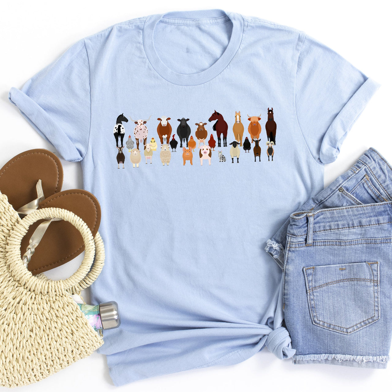 Farm Animal Lovers Illustration Collection Featuring Charming Breeds And Playful Farmyard Scenes Graphic Tee