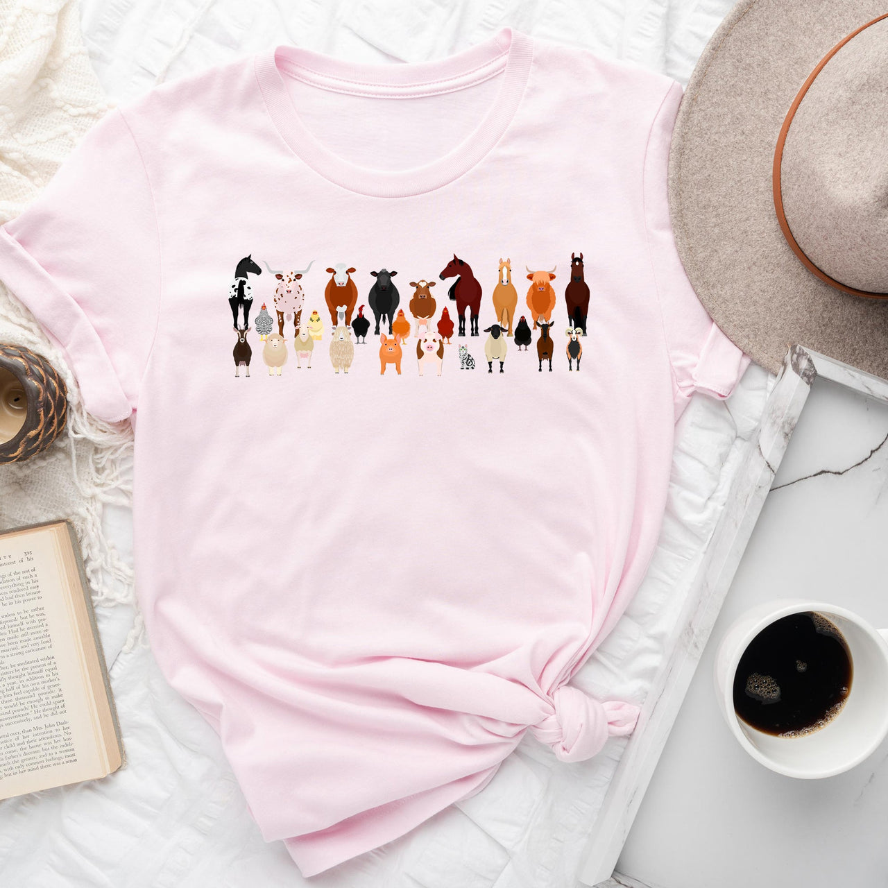 Farm Animal Lovers Illustration Collection Featuring Charming Breeds And Playful Farmyard Scenes Graphic Tee