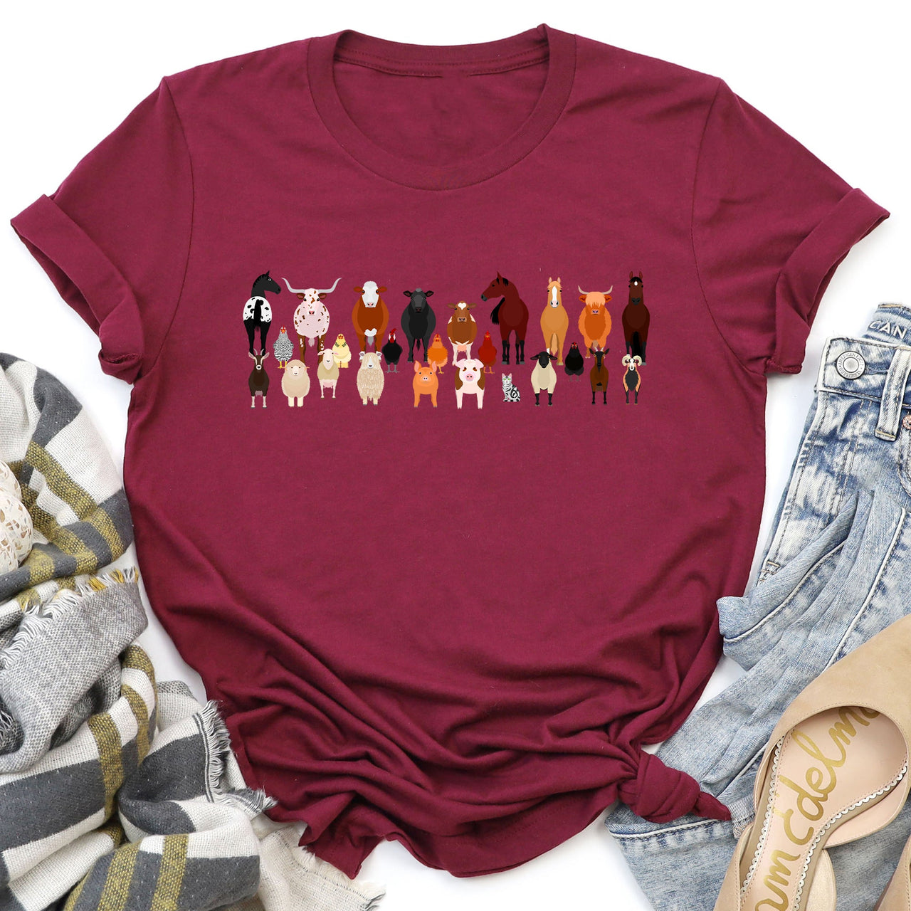 Farm Animal Lovers Illustration Collection Featuring Charming Breeds And Playful Farmyard Scenes Graphic Tee