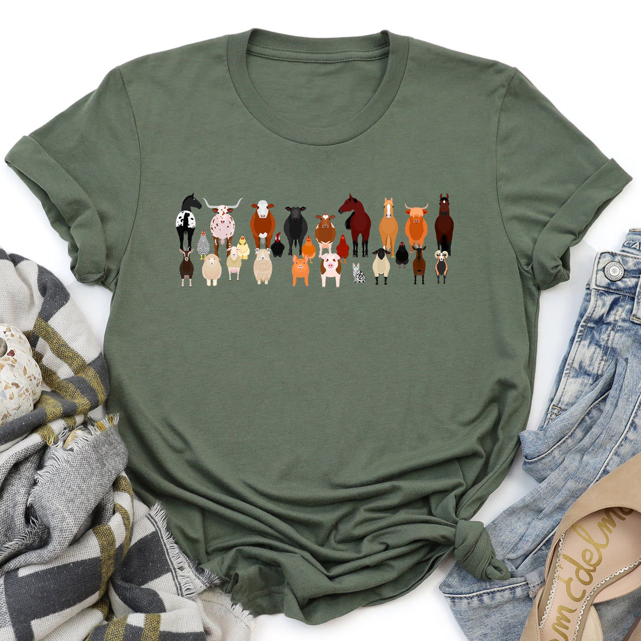 Farm Animal Lovers Illustration Collection Featuring Charming Breeds And Playful Farmyard Scenes Graphic Tee