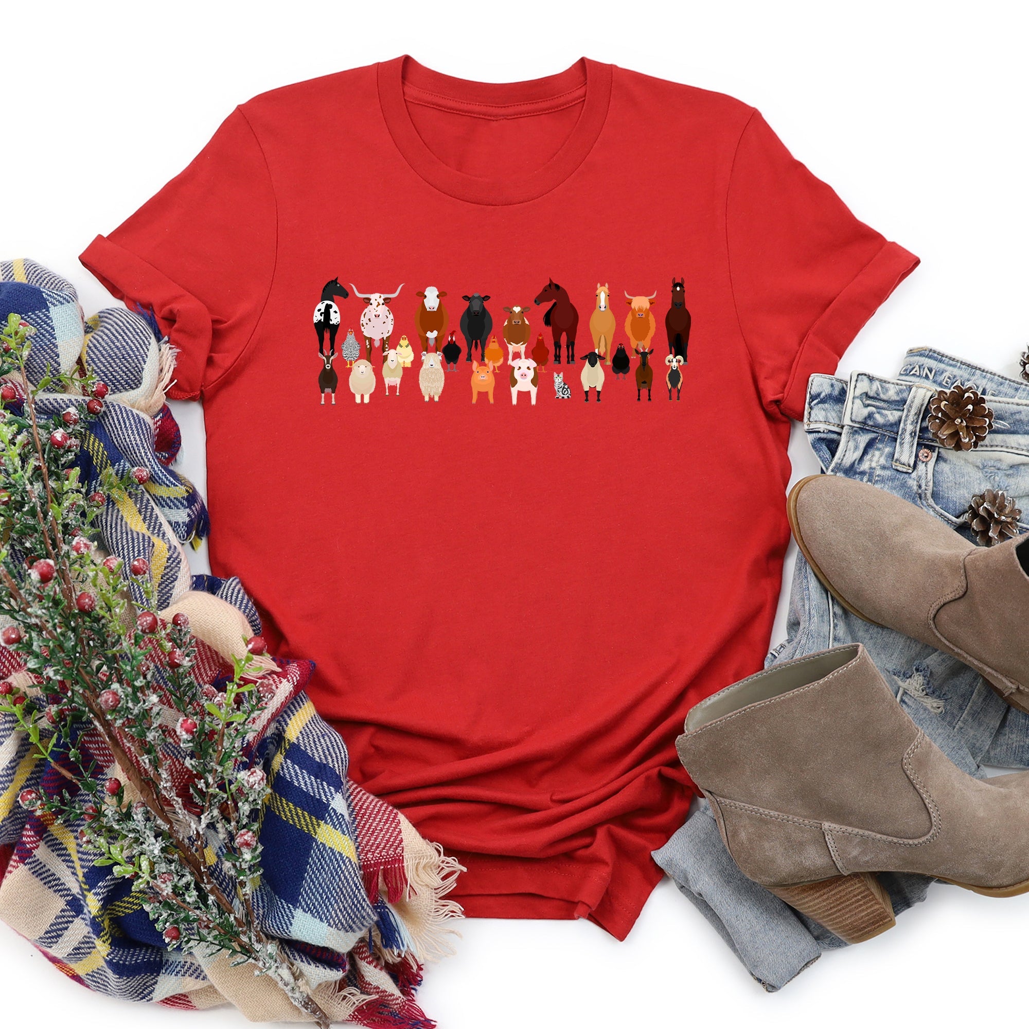 Farm Animal Lovers Illustration Collection Featuring Charming Breeds And Playful Farmyard Scenes Graphic Tee