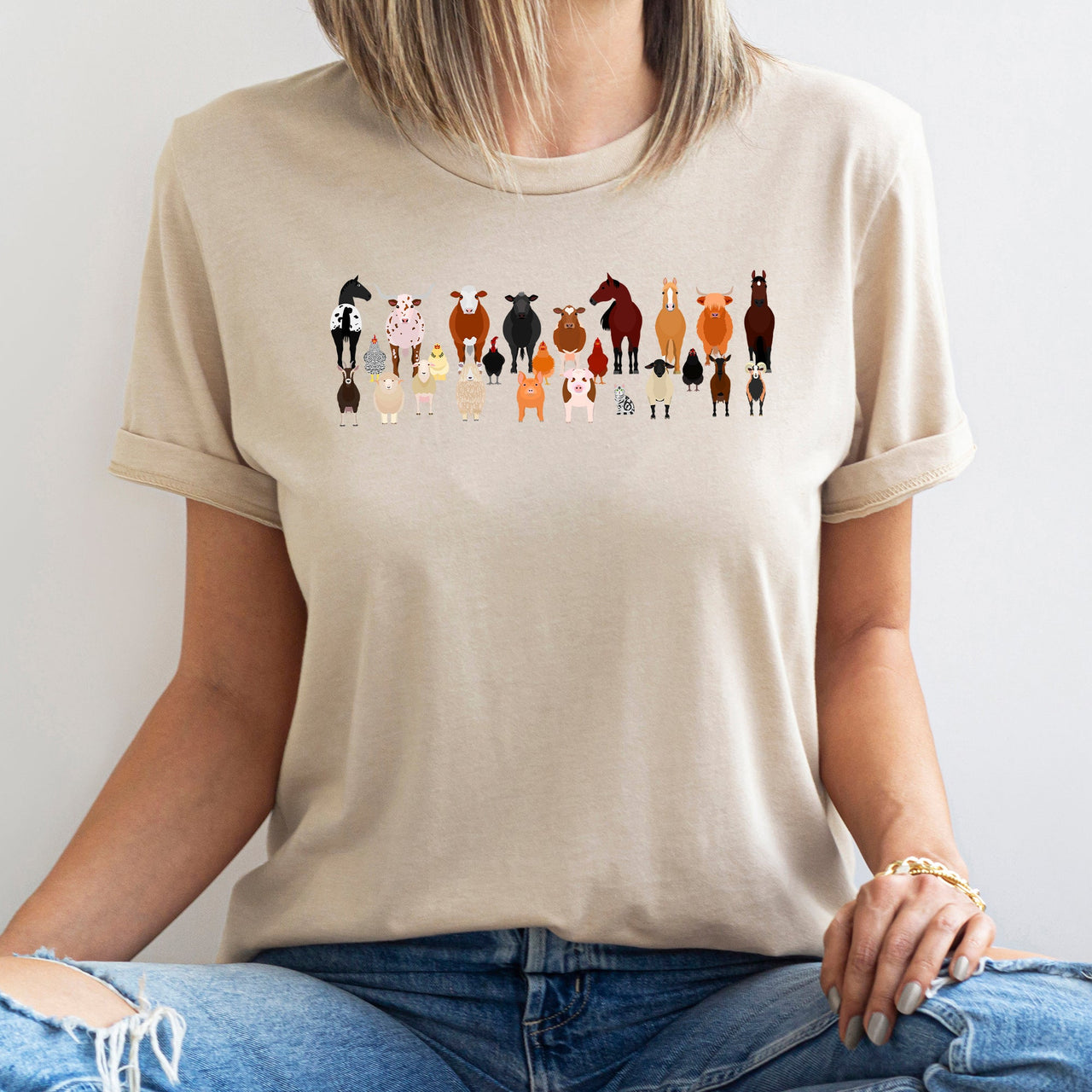 Farm Animal Lovers Illustration Collection Featuring Charming Breeds And Playful Farmyard Scenes Graphic Tee