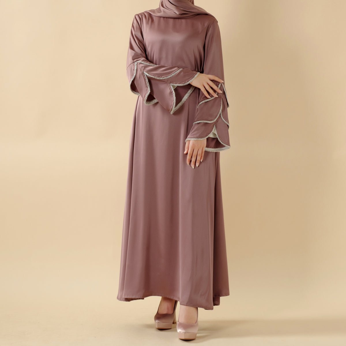 3-Layer Diamond Ruffle Sleeve Abaya With Pockets (MA040)