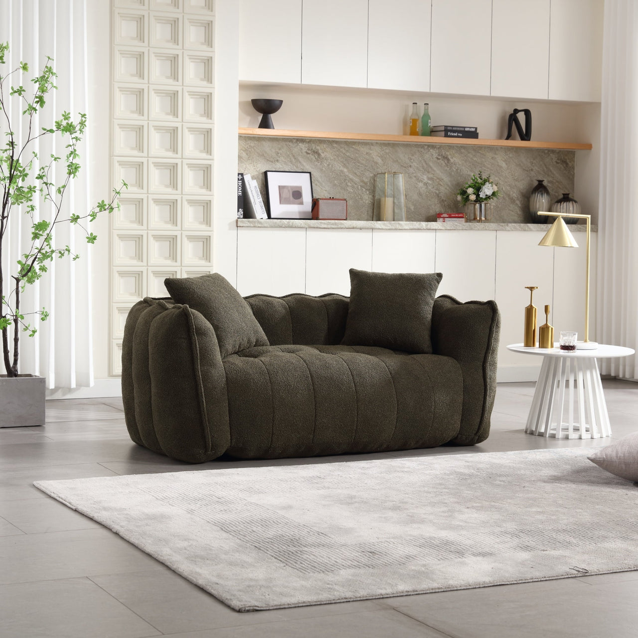 Cozy Beanbag Chair with High Resilience Foam Core for Two - Olive Green Chenille, 66x35x25 inches