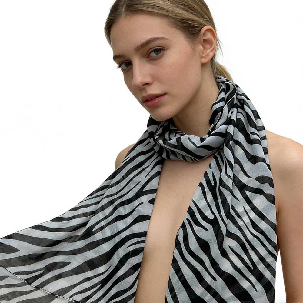 Lightweight Sheer Scarf ,Black White Monochrome Geometric Printed Modern Looks Scarf For Women And Men (See size chart where applicable)