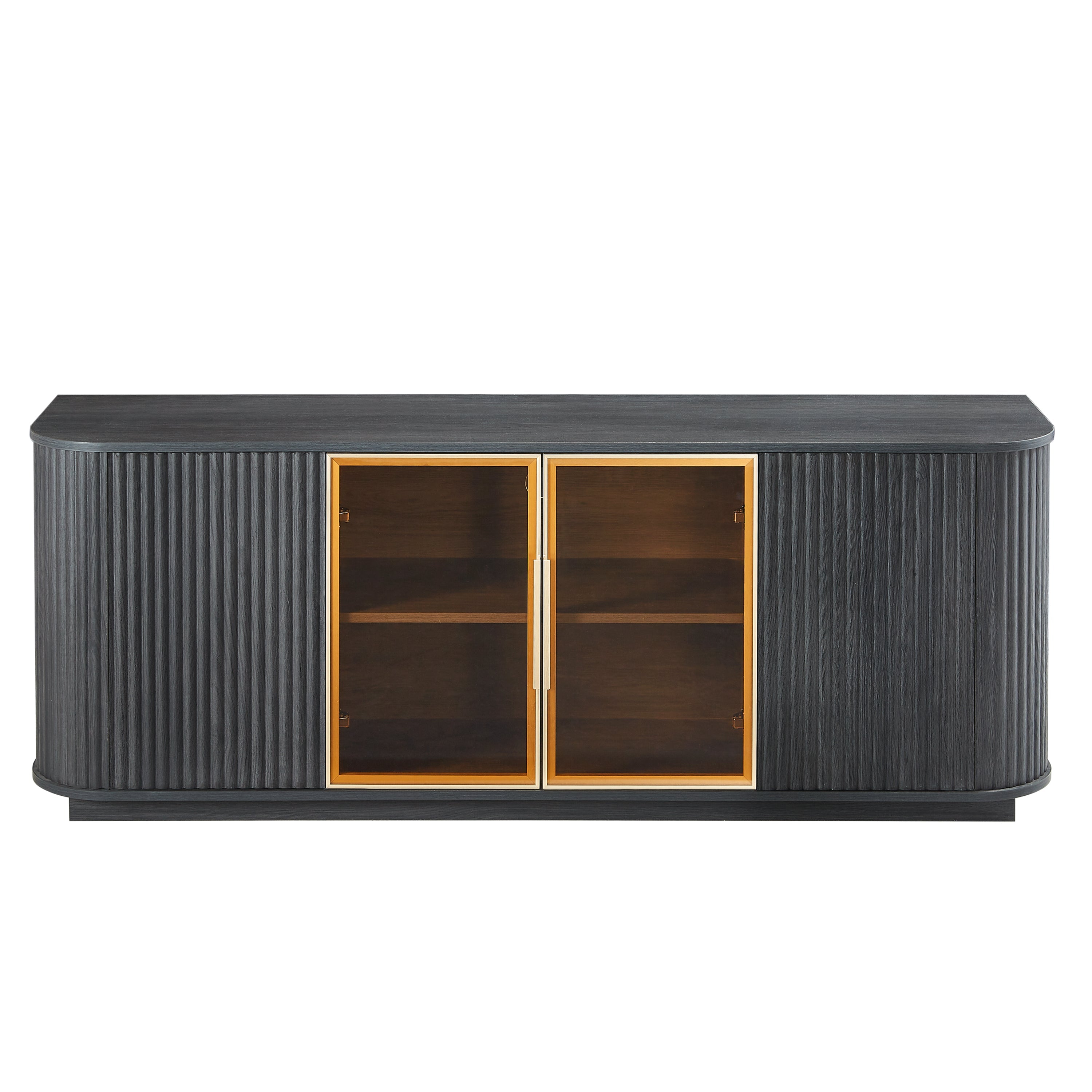 Modern 64-Inch Wavy TV Cabinet with LED Lights, Black, Particleboard and MDF, 64''W x 15''D x 24''H