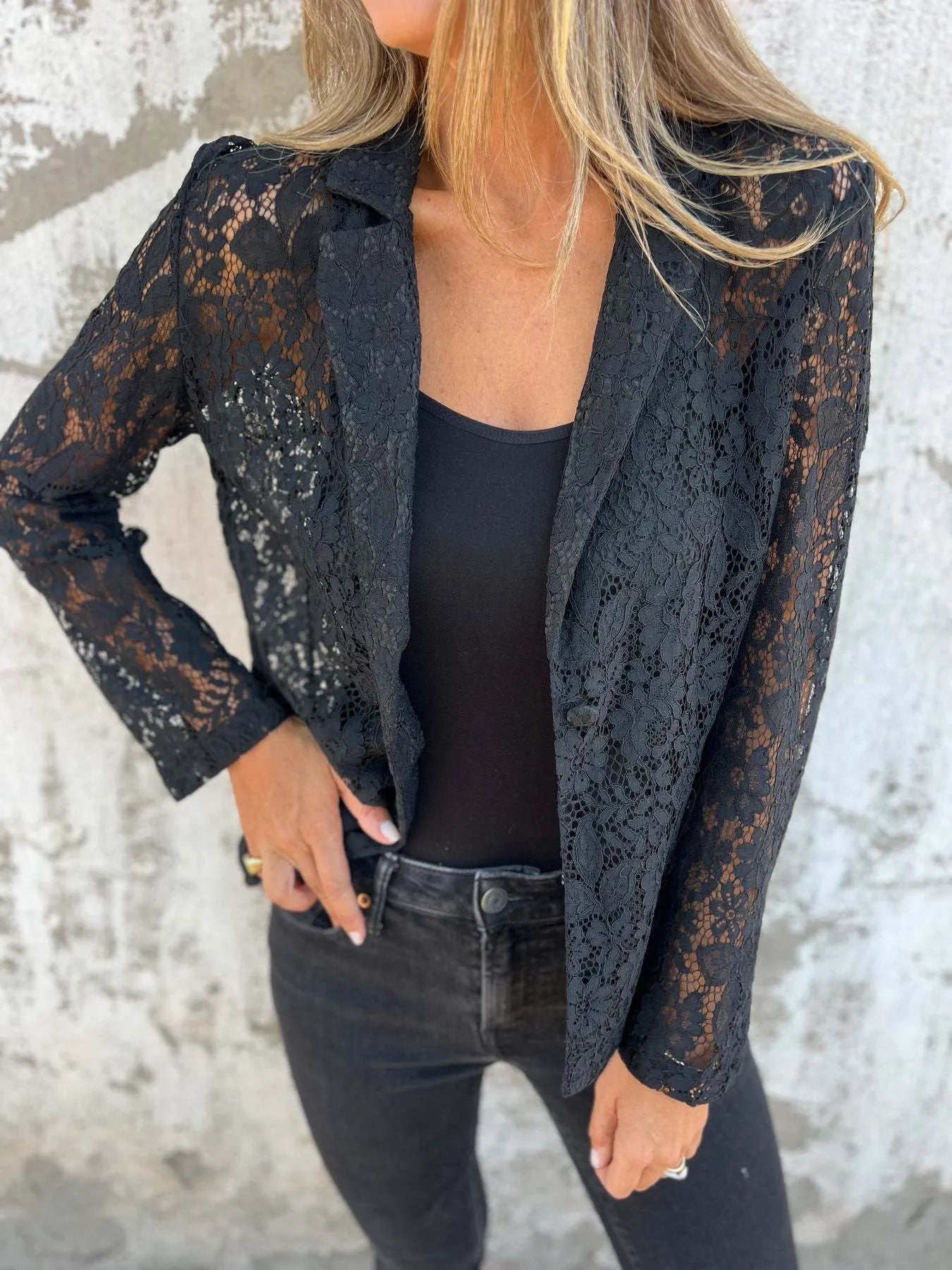 Full Size Lace Open-Front Blazer Plus Size