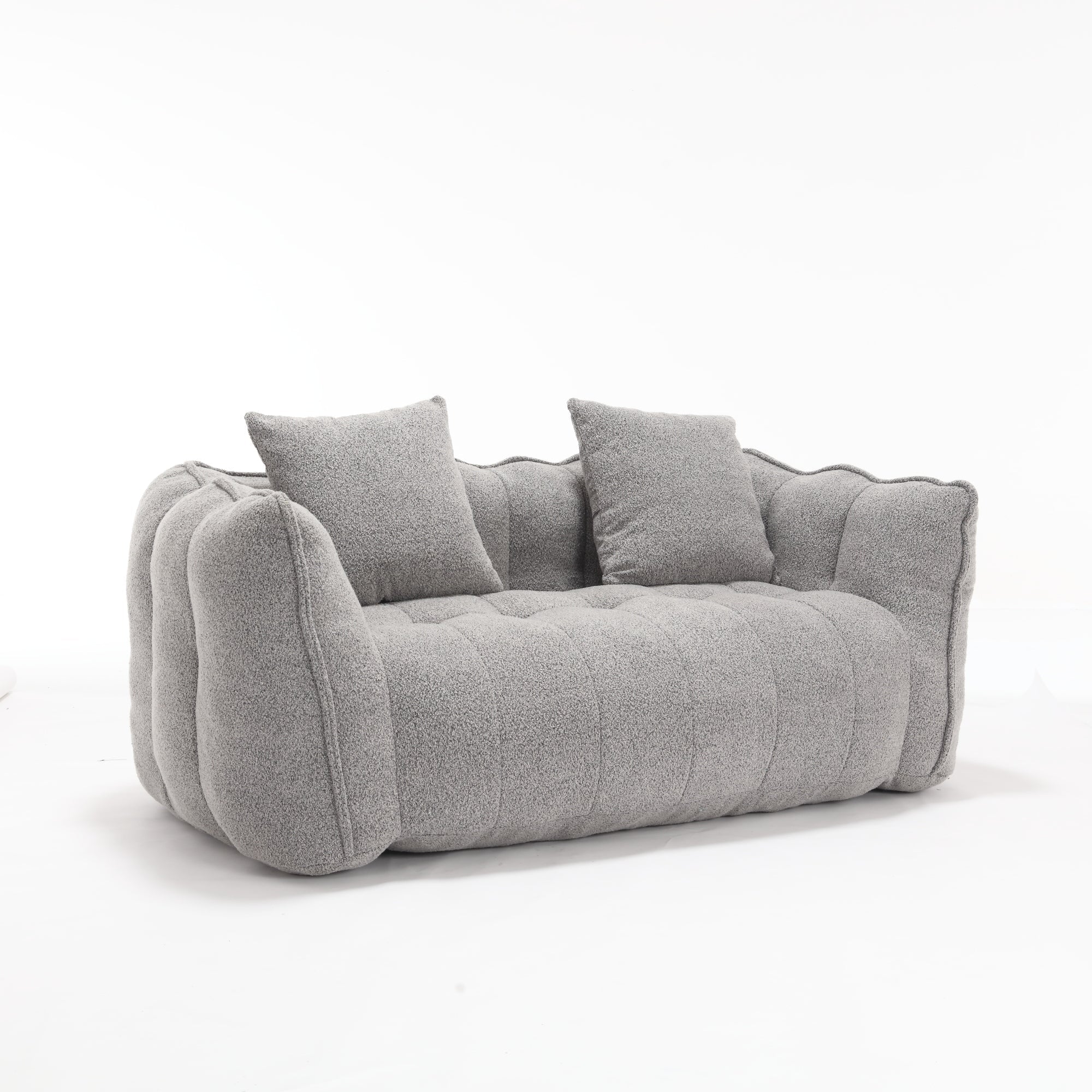 Cozy Beanbag Chair with High Resilience Foam Core for Two - Grey Chenille, 66x35x25 inches