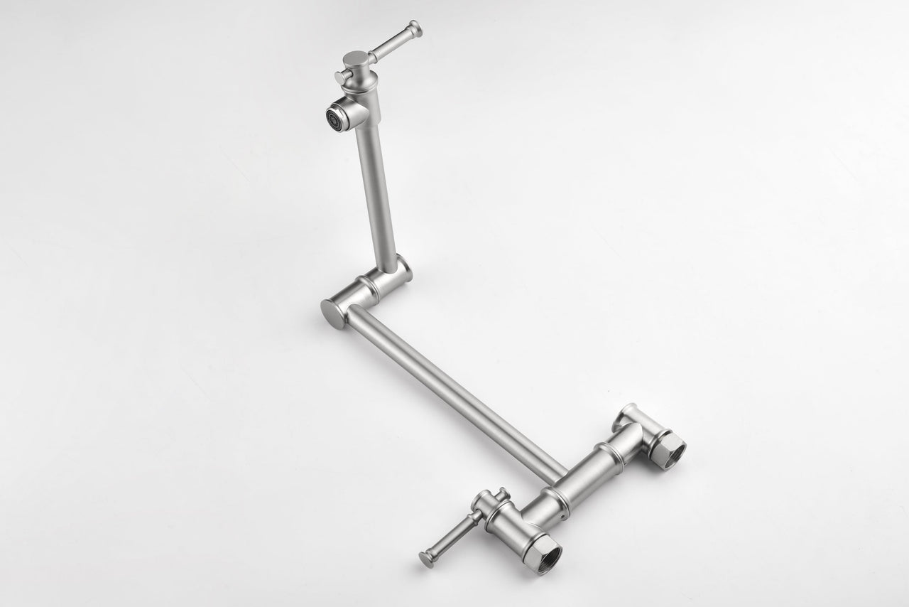 Wall mounted Pot Filler Faucet, Modern Brass Pot Filler Two-Attachment Wall Mount Folding Kitchen Pot Filler Swing Arm