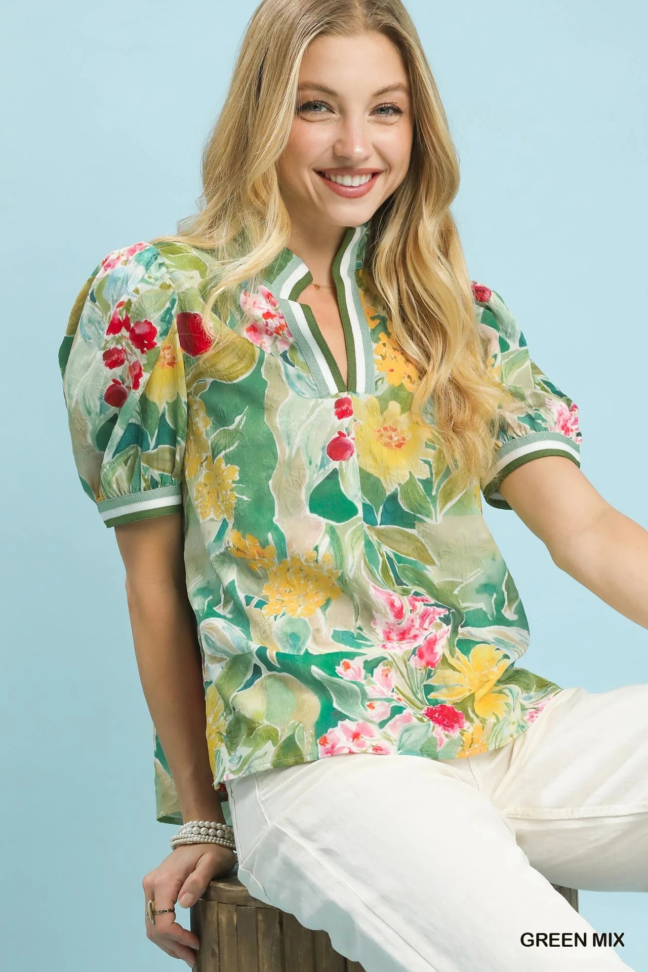 Umgee Jacquard Bloomscape Print Top