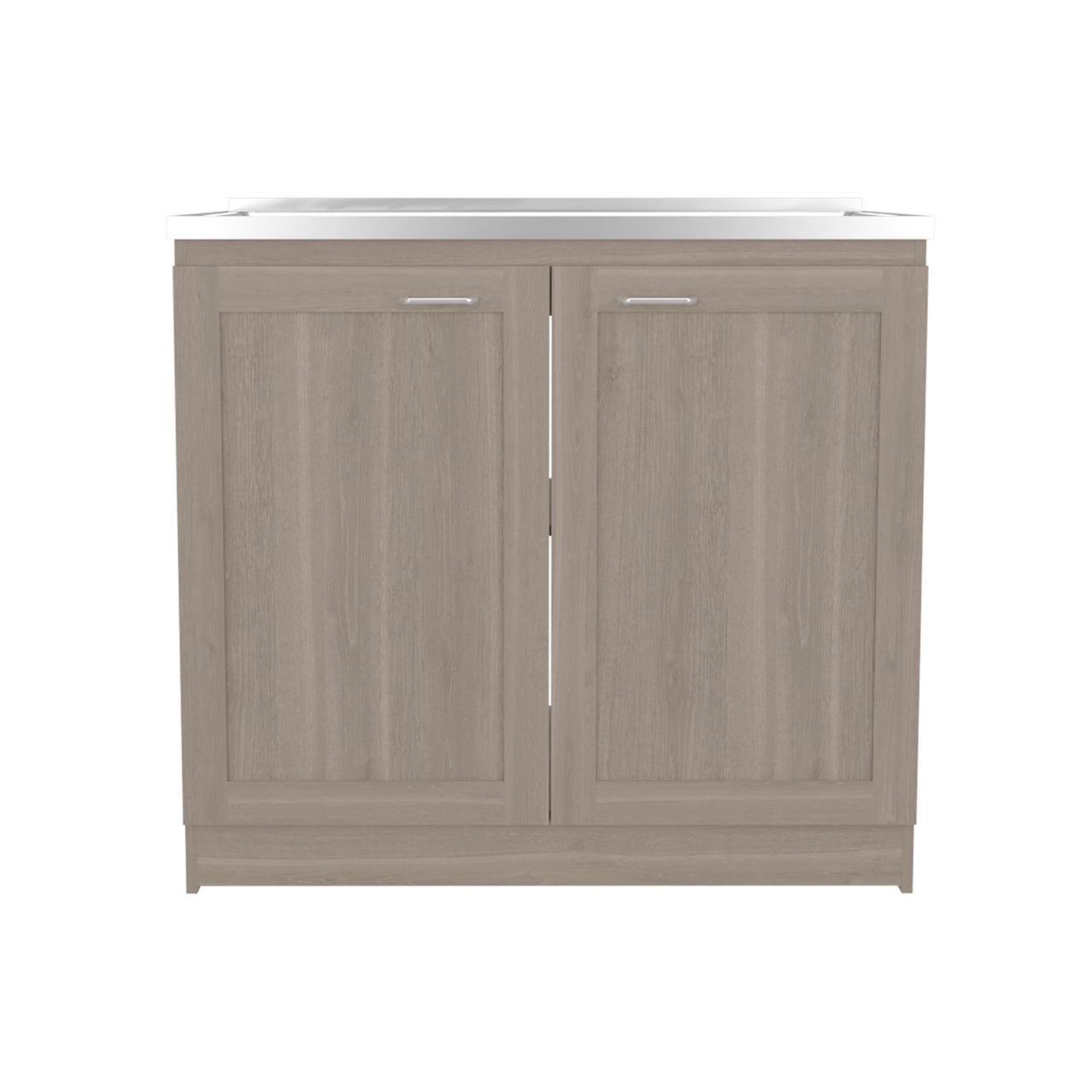 Zurich 39' Wide Utility Sink, Base Cabinet Two-Door Cabinet With Two Shelves, Stainless Steel Sink, Laundry Room, Garage Sink, Light Gray