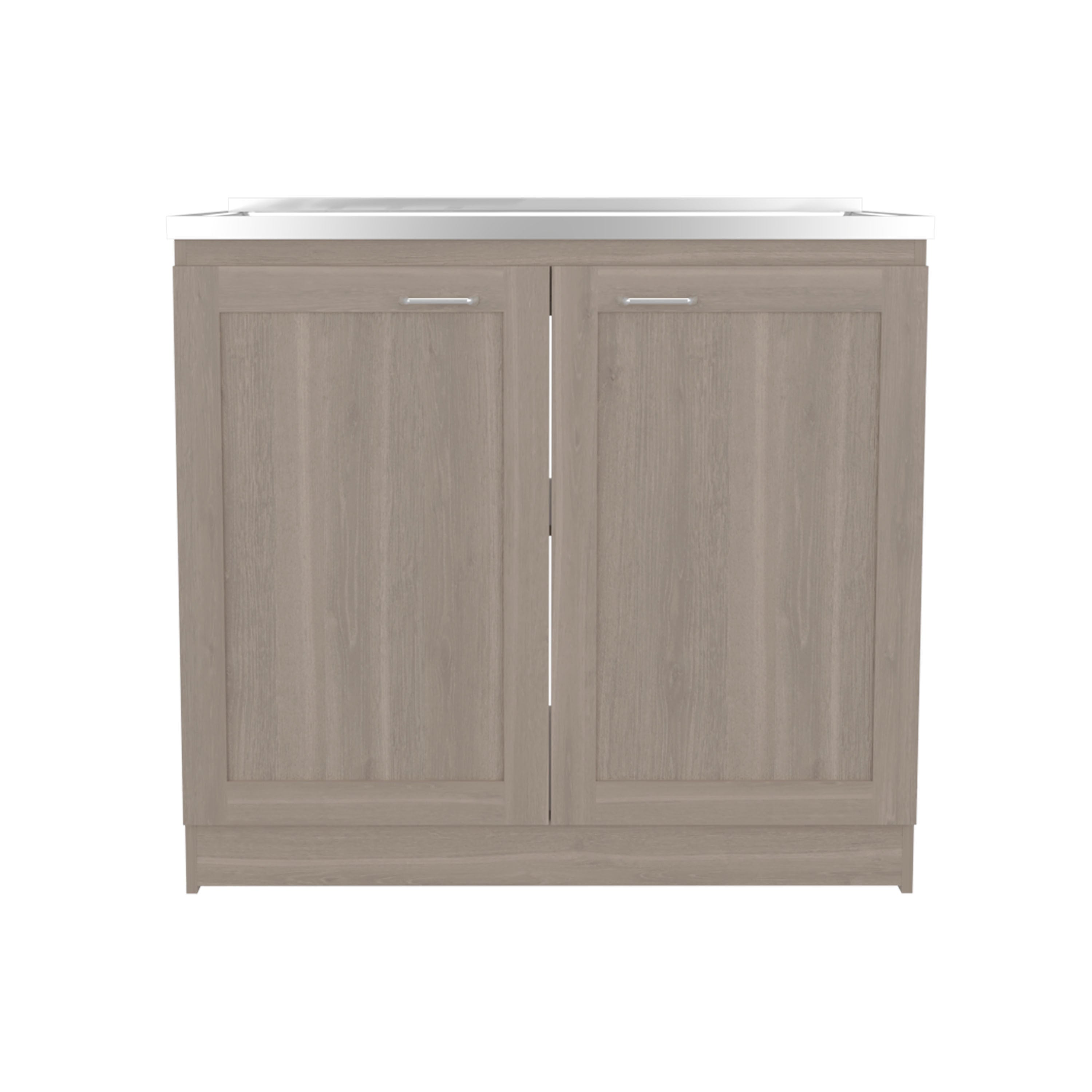 Zurich 39' Wide Utility Sink, Base Cabinet Two-Door Cabinet With Two Shelves, Stainless Steel Sink, Laundry Room, Garage Sink, Light Gray