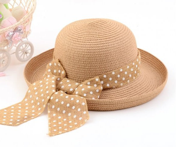 Women's Beach Hat Flat Top Cover Roller Ribbon Dome Hat