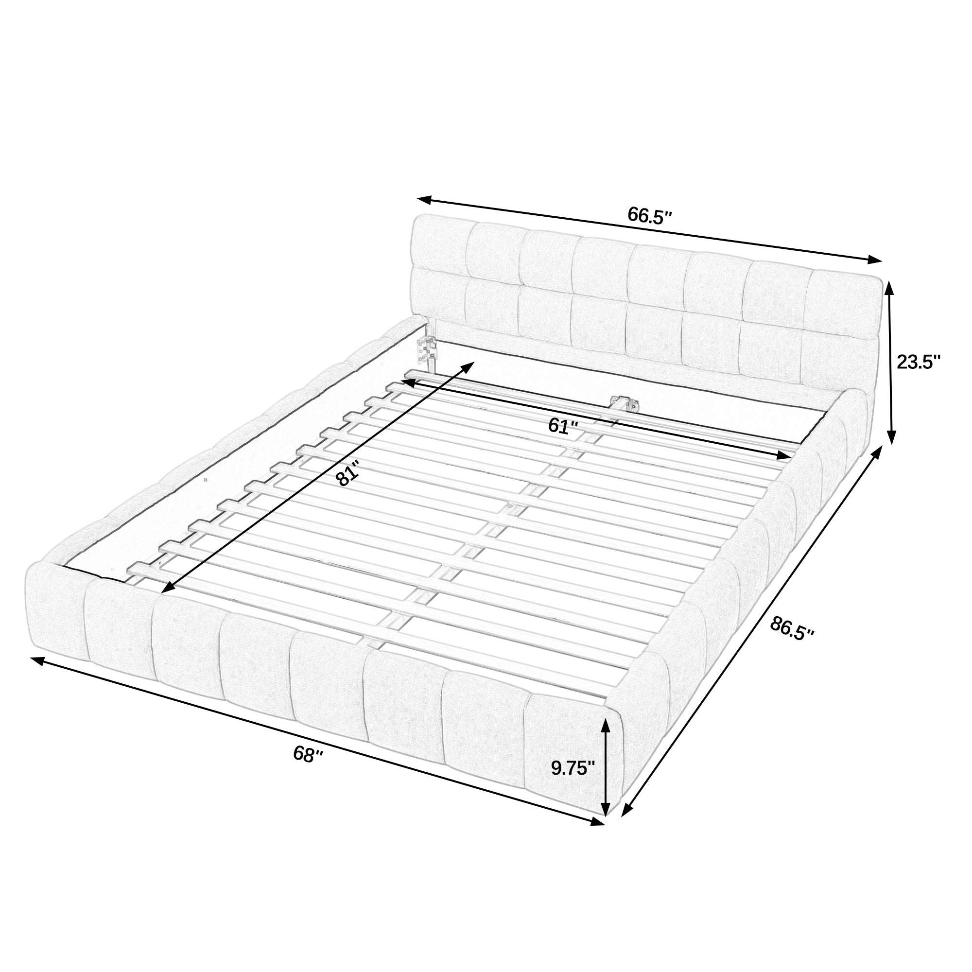 Modern Queen Size Platform Bed Frame with Thick Chenille Fabric in Dark Grey, Upholstered with Headboard