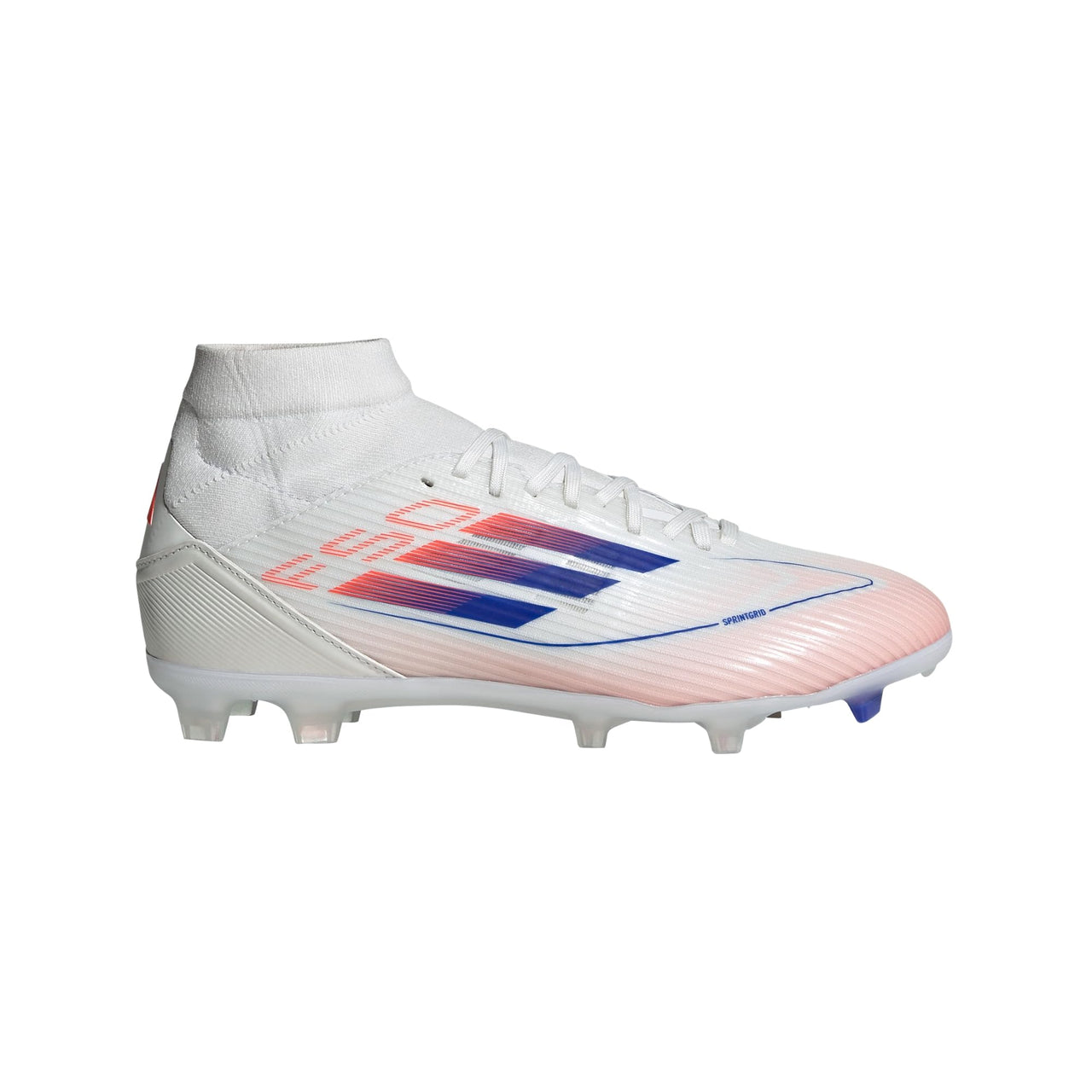 adidas Womens F50 League Mid Top Firm/Multi Ground Sneaker White/Lucid Blue/Solar Red 12