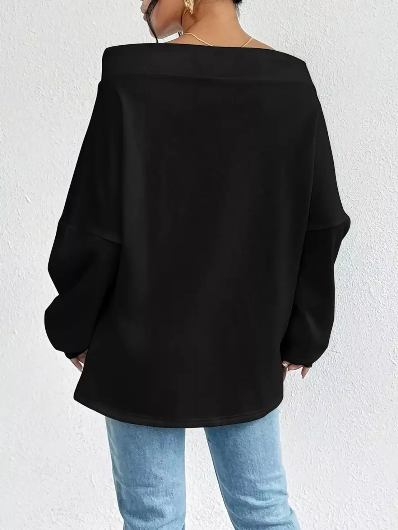 Off-Shoulder Drawstring Sweatshirt