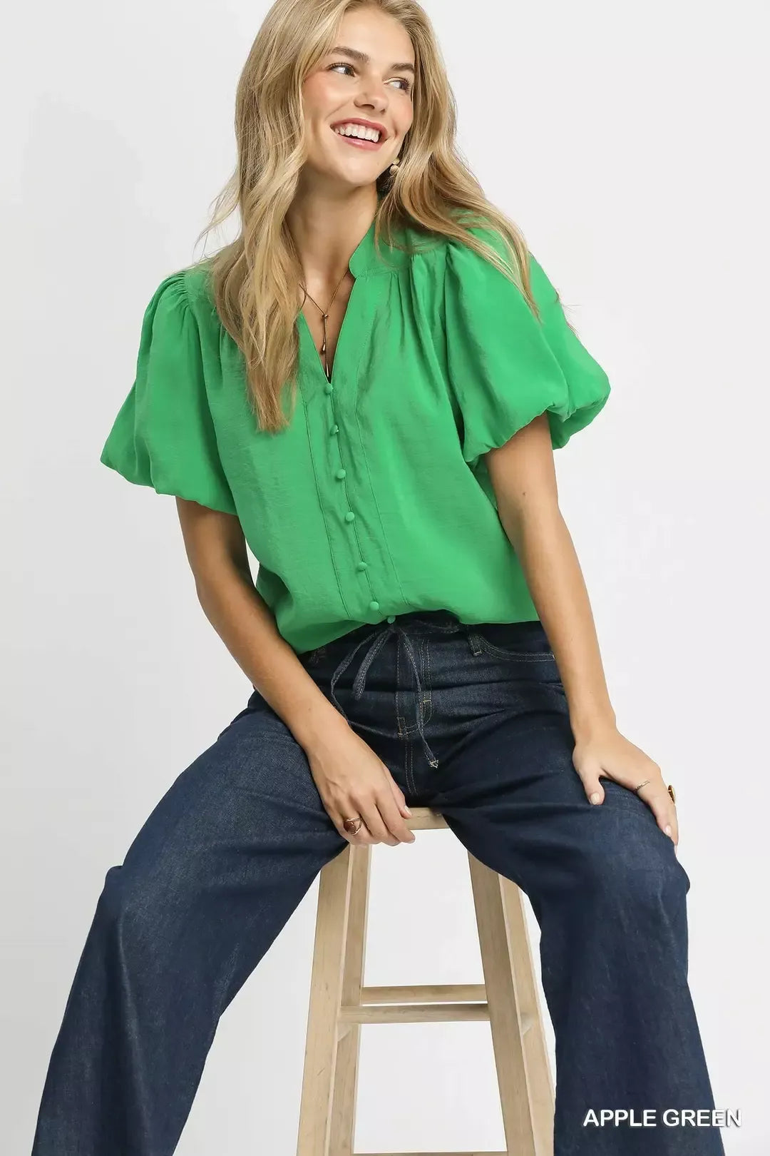 Umgee Button-Down Puff Sleeve Shirt