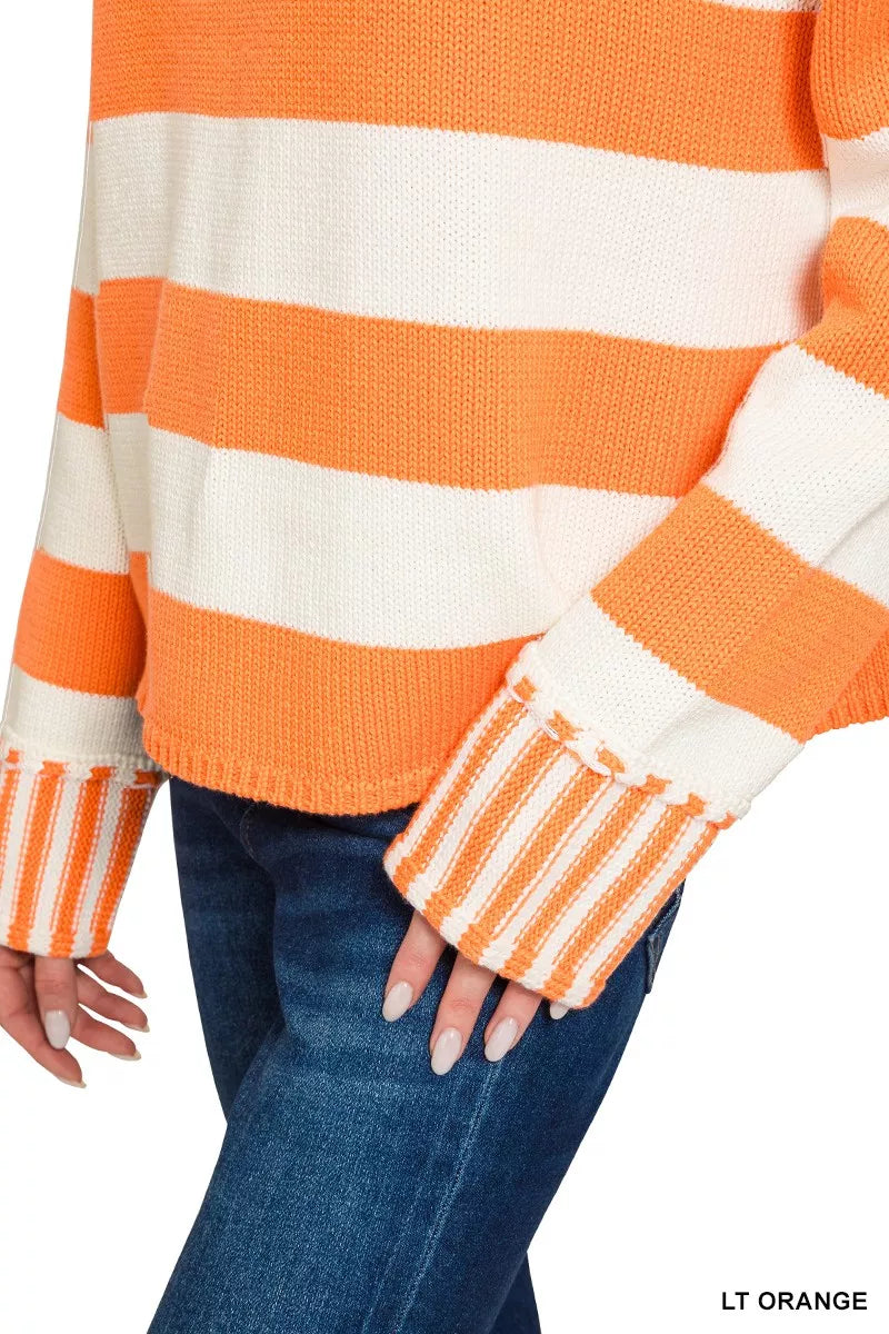 Zenana Ribbed Striped Mock Neck Sweater