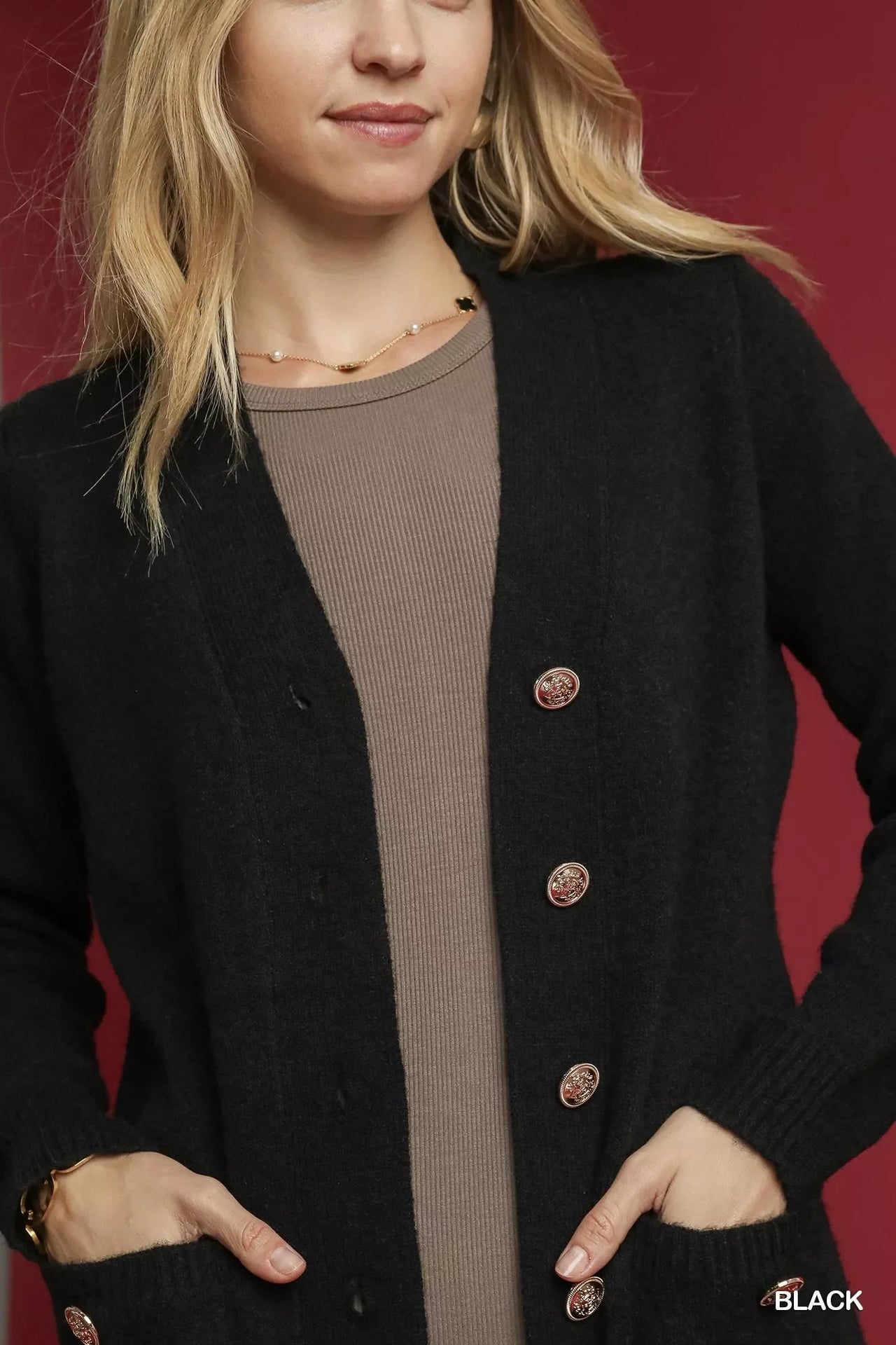Umgee Button-Down Longline Sweater Cardigan with Front Pockets