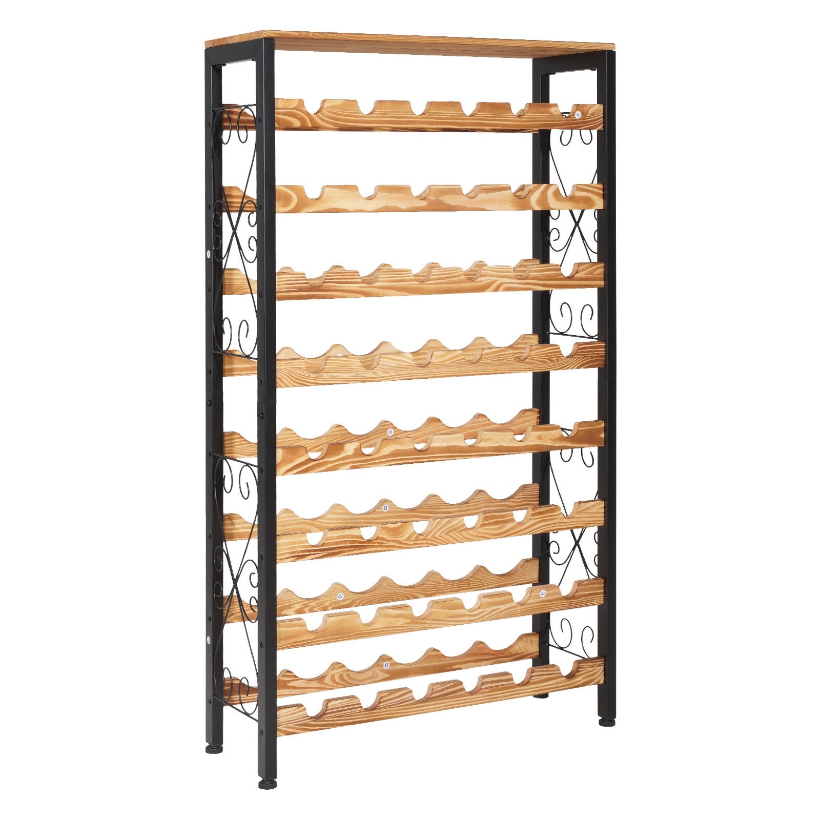 48 Bottle Wine Rack,8-Tier Wine Bottle Holder,Freestanding Floor Display Wine Storage Shelves with Wood Table Top,For Kitchen Pantry, Cellar, Bar, Dining Room, Living Room, Black