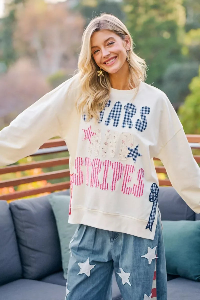 BiBi 4th Of July Stars And Stripes Patches Sweatshirt