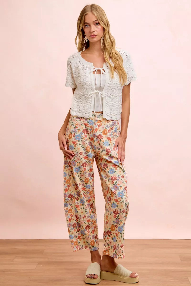 BiBi Washed Floral Printed Twill Barrel Pants