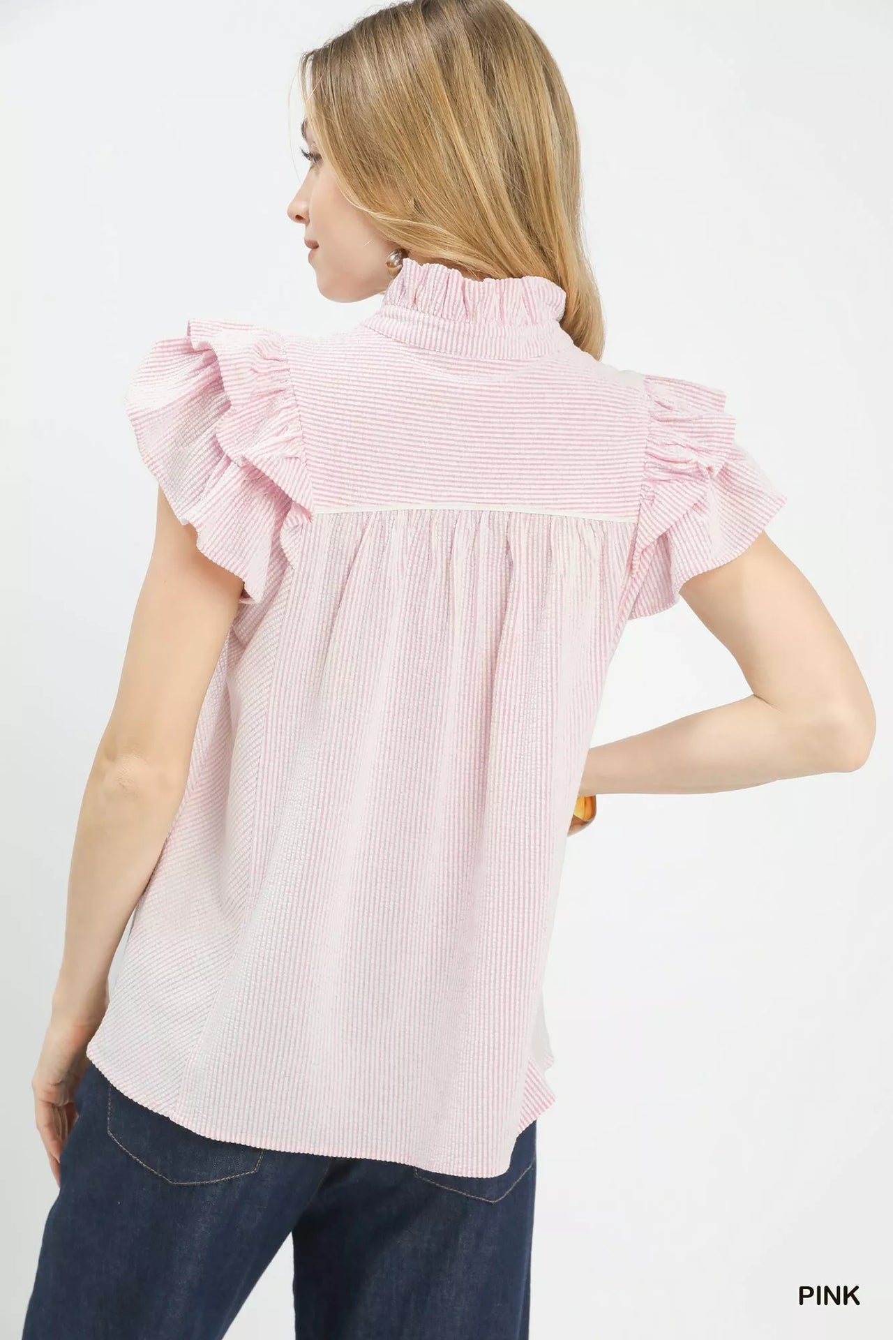 Umgee Ruffled Sleeve Textured Blouse