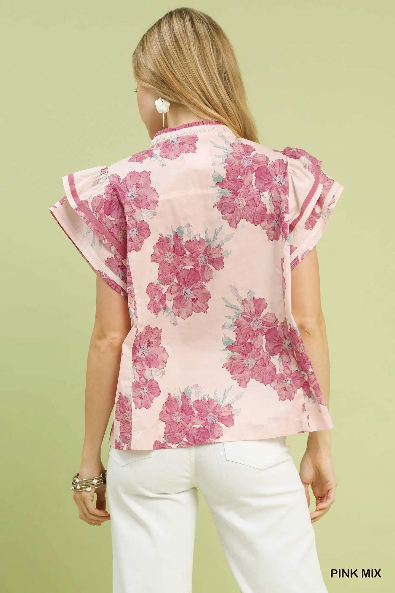 Umgee Mix Floral Ruffle Sleeve Blouse