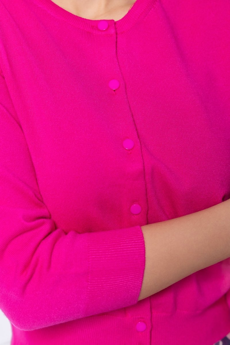3/4 Sleeve Knit Cardigan (Fuchsia)