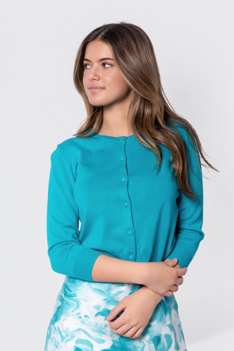 3/4 Sleeve Knit Cardigan (Teal Green)