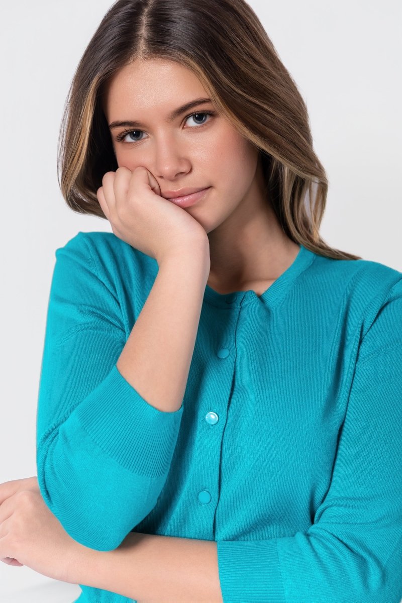 3/4 Sleeve Knit Cardigan (Teal Green)