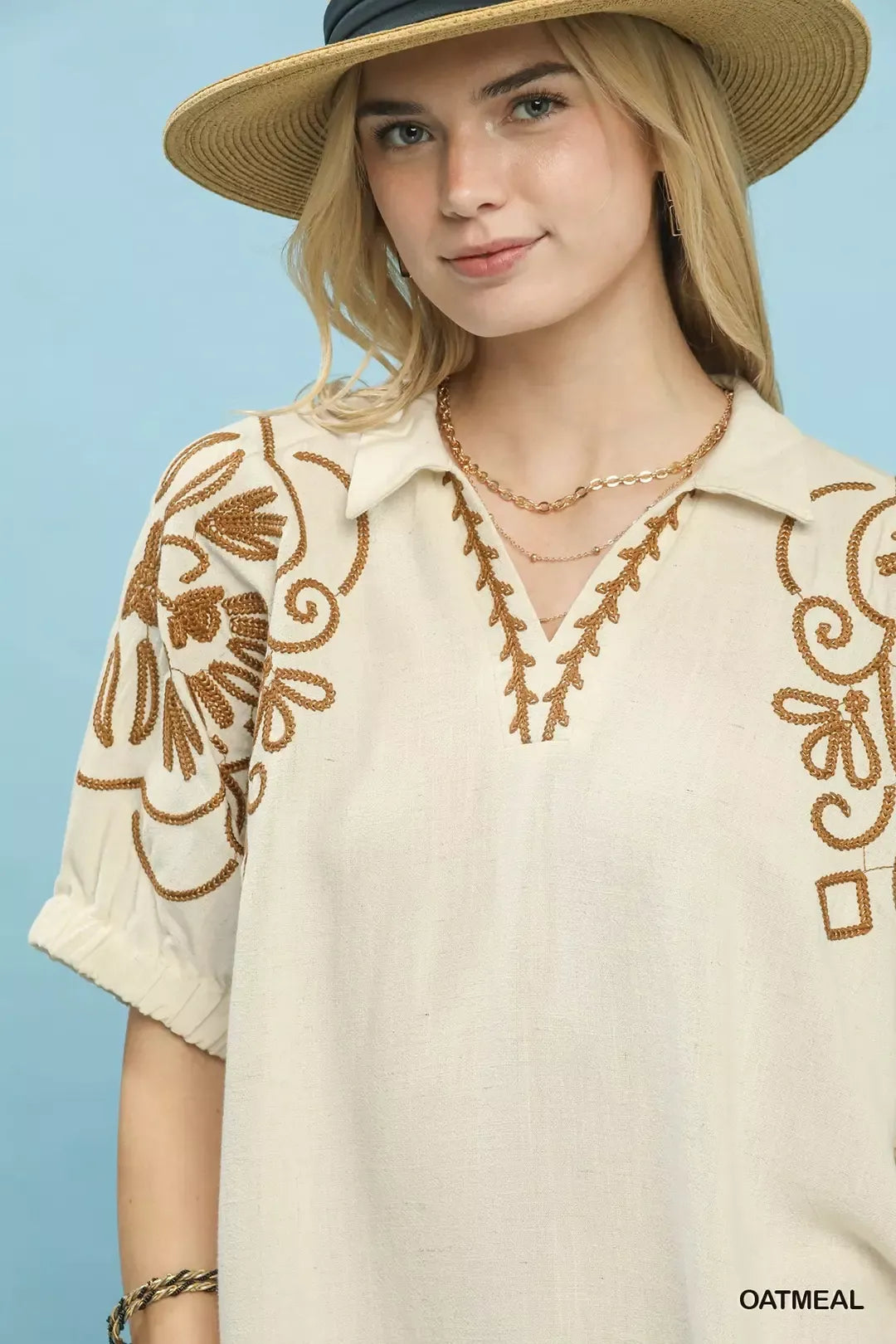 Umgee Floral Embroidered Sleeve Blouse