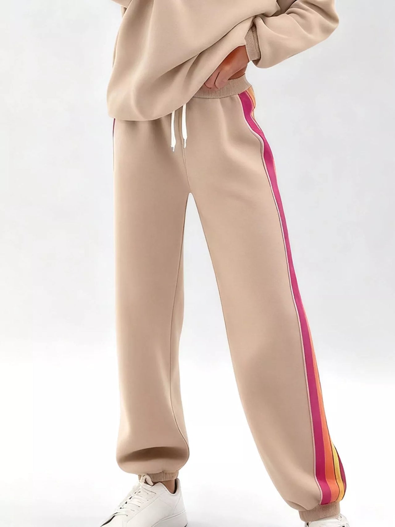 Striped Round Neck Sweatshirt and Pants Set