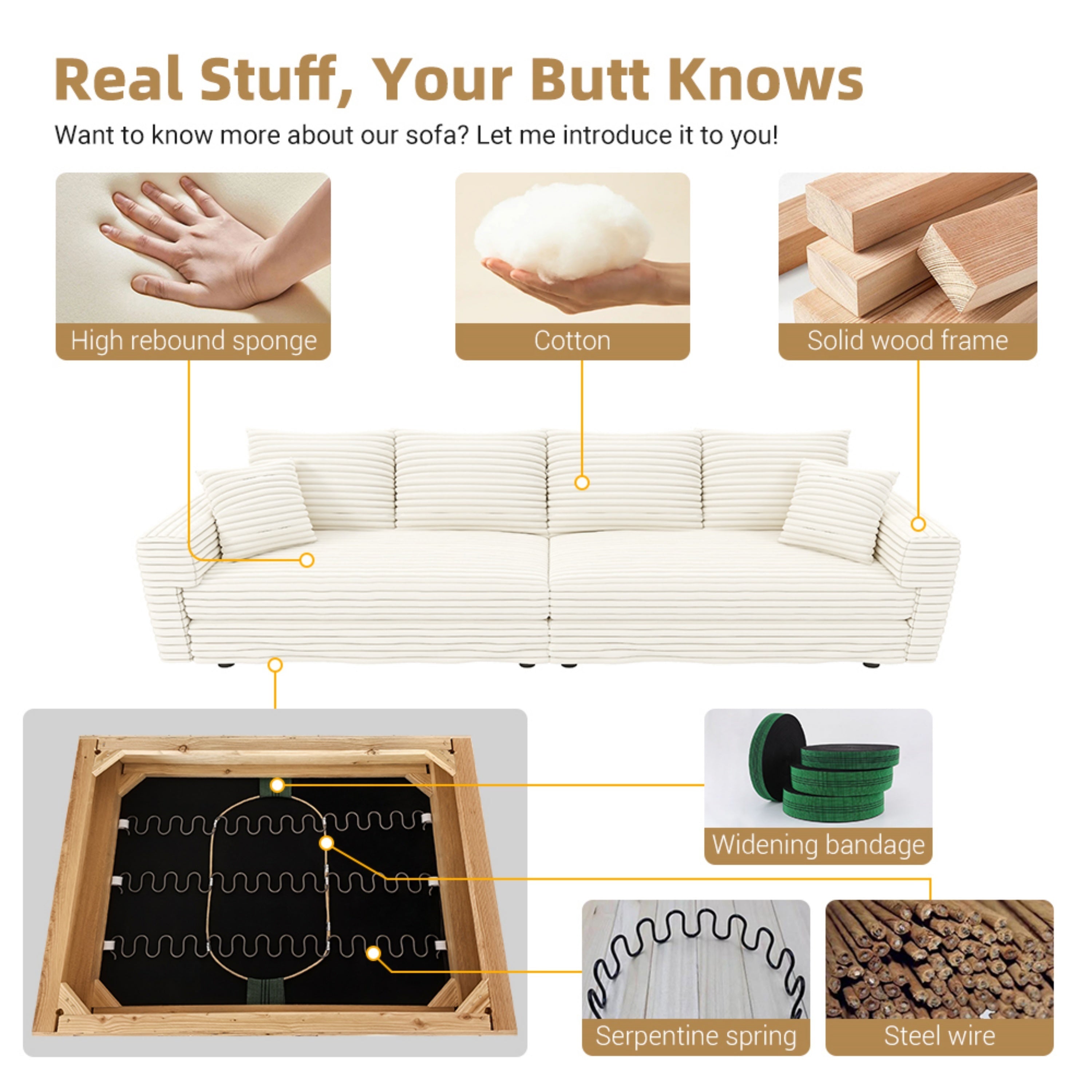 102.4 'Plush Corduroy 4-Seat Sofa,Modern Comfy Upholstered Sofa Cloud Couch,Deep Seat Couches with Soft Pillows and Movable Ottoman,Convertible Sofa Lounge Chair,for Living Room,Apartment,Office,Beige