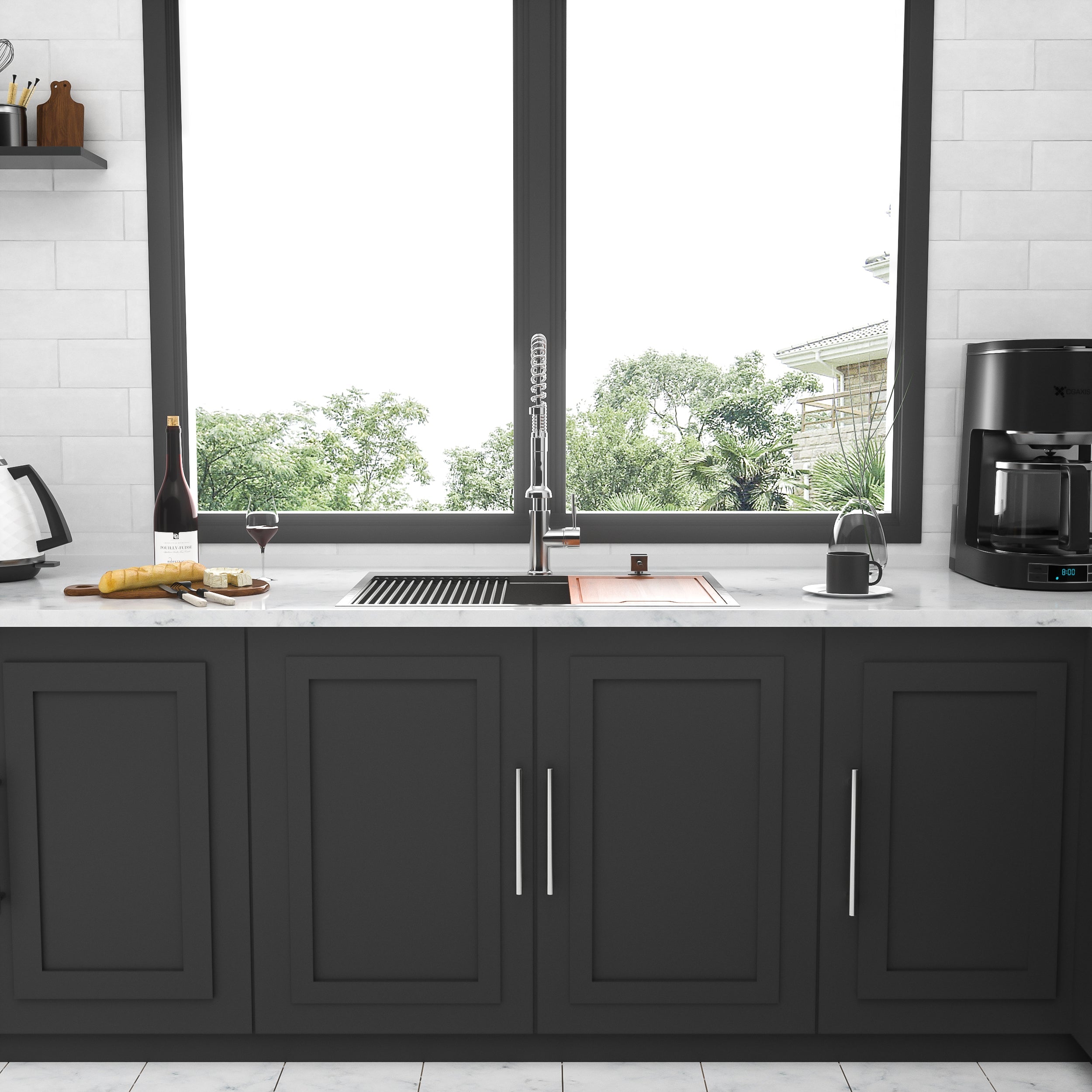 Brushed Nickel Stainless Steel Drop-in Kitchen Sink with Ledge Workstation, 33x22 Inch, 16 Gauge