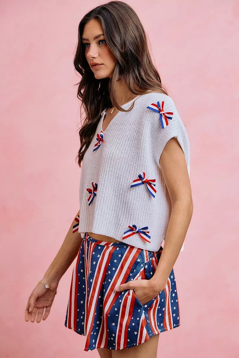 SO ME 4th Of July Ribbon Trimmed Dolman Sweater Top