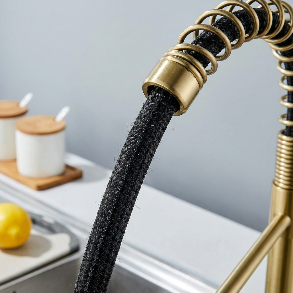 Kitchen Faucet with Pull Down Sprayer Industrial 1 Handle 1 Hole Or 3 Hole Faucet for Farmhouse Camper Laundry Utility Rv Wet Bar Sinks, Stainless Steel, Brushed Gold
