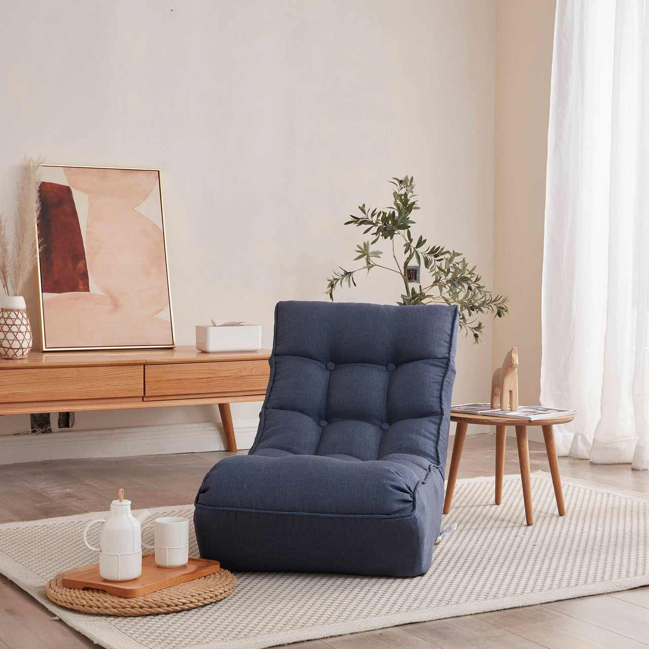 Single sofa reclining chair Japanese chair lazy sofa tatami balcony reclining chair leisure sofa adjustable chair,Navy