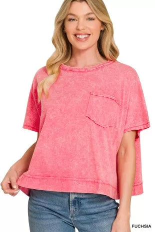 Zenana Acid Washed Round Neck Short Sleeve Oversized T-Shirt