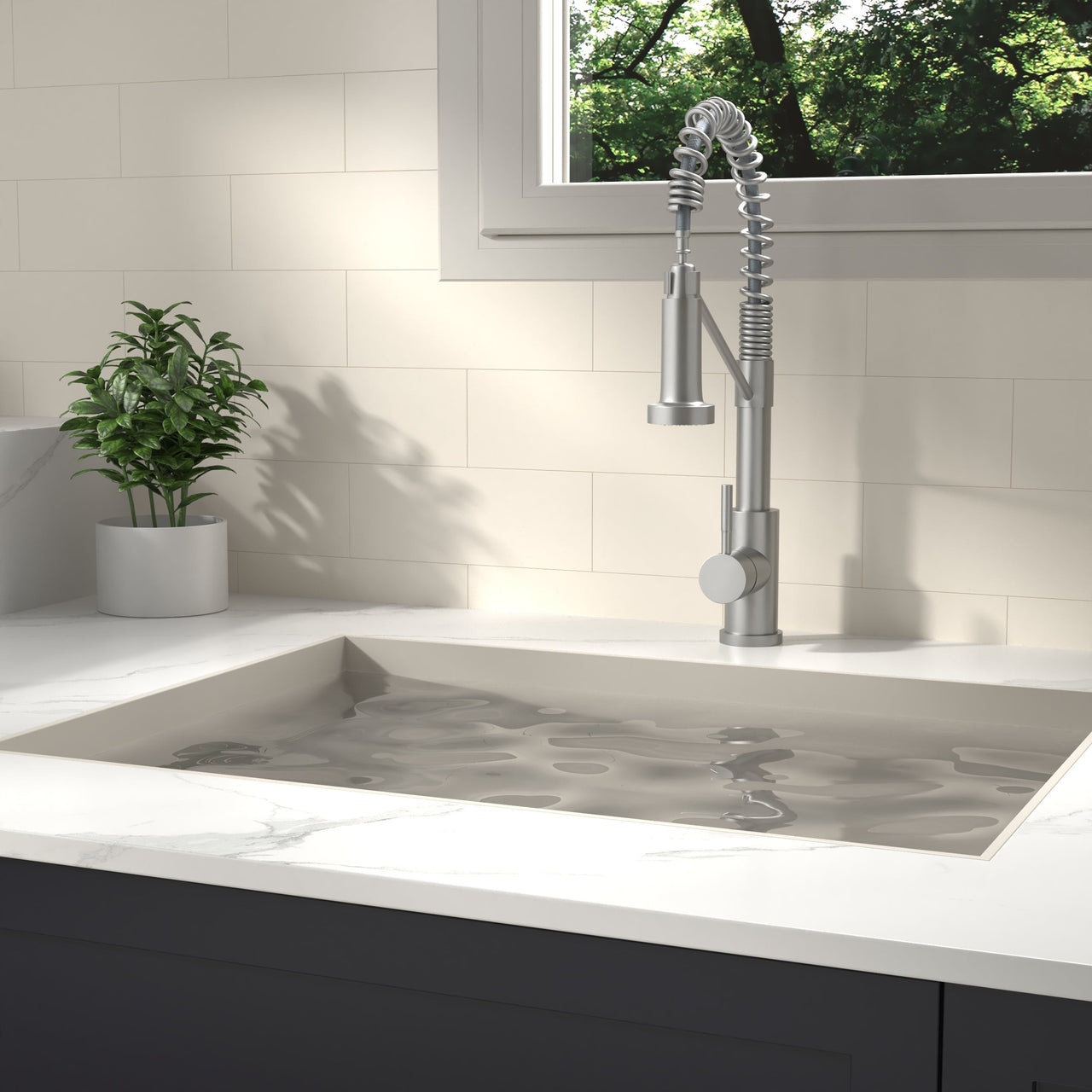 Bothwa Home CUPC Certified 19' Single Handle Kitchen Faucet (Brushed Nickel Finish)