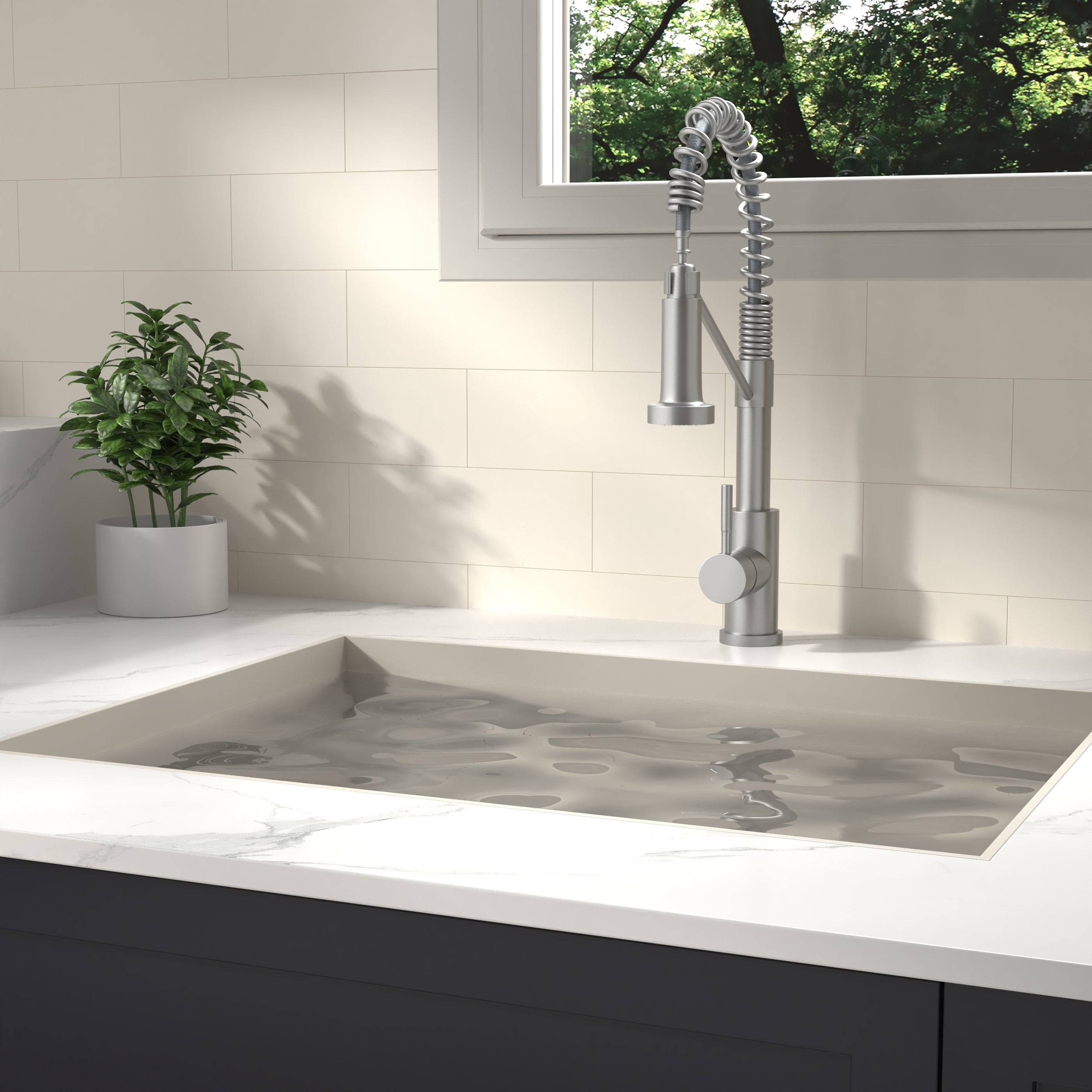 Bothwa Home CUPC Certified 19' Single Handle Kitchen Faucet (Brushed Nickel Finish)