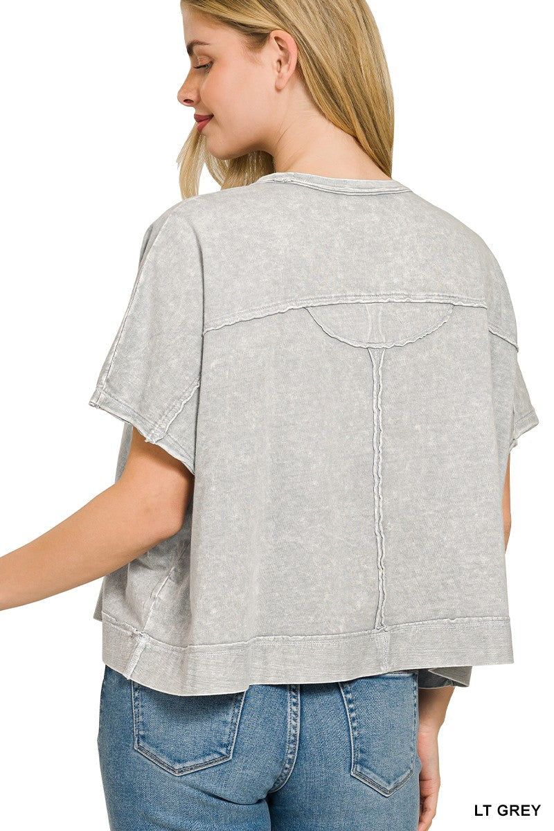 Zenana Halo Snow Washed Boxy Top & Shorts Set
