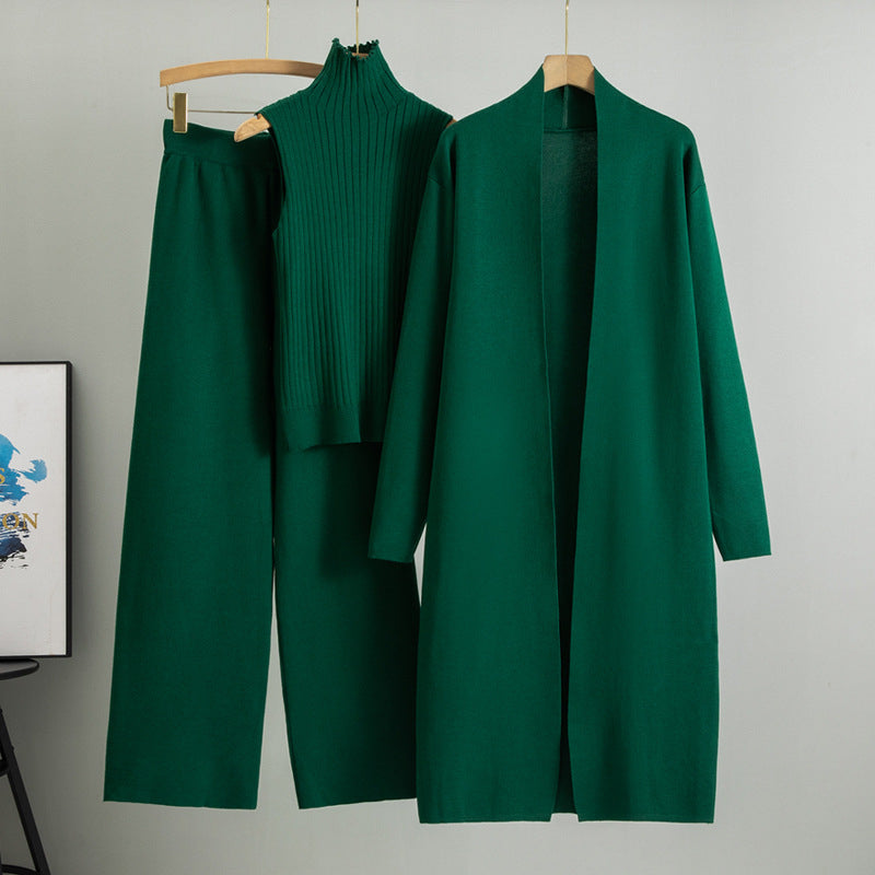 3pcs Suits Women Fashion Knitting Sleeveless Vest Sweater Long Cardigan And Wide-leg Pants Three-piece Set (See size chart where applicable)