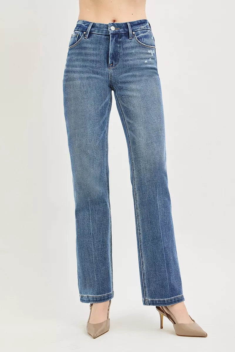 RISEN Tummy Control 4way Stretch Mid Rise Straight Crease Line