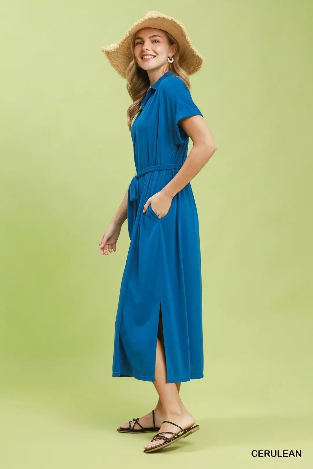 Umgee Collared Belted Midi Dress