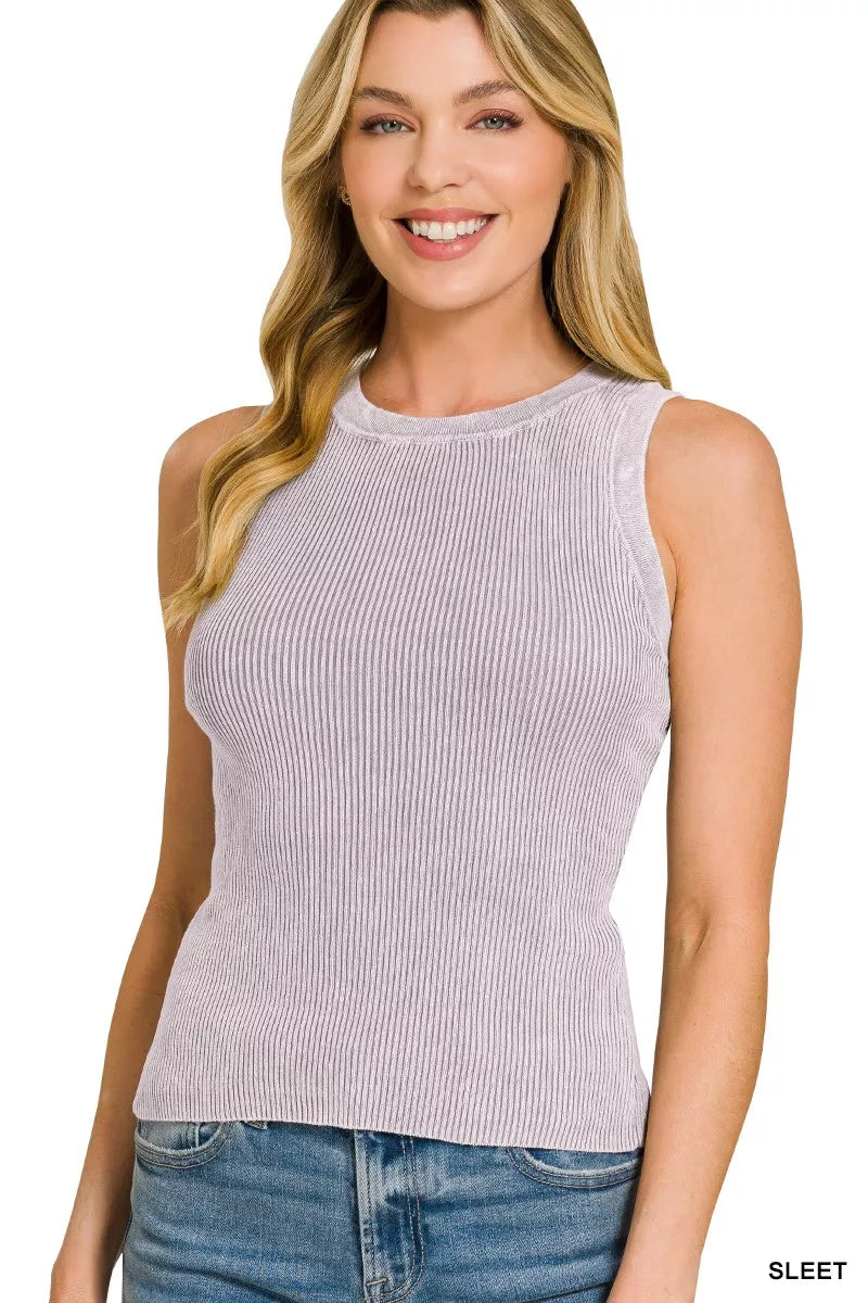 Zenana Washed Ribbed Sweater Tank Top